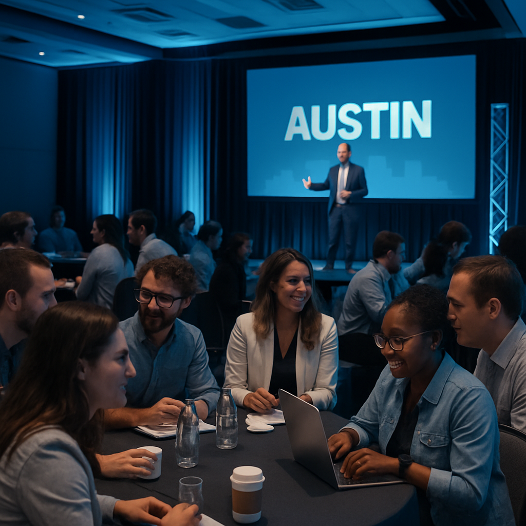 Credit union leaders networking at a Lendtopia conference session